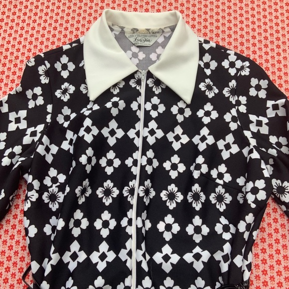 60s black & white op art shift shirt mini dress - Picture 3 of 5